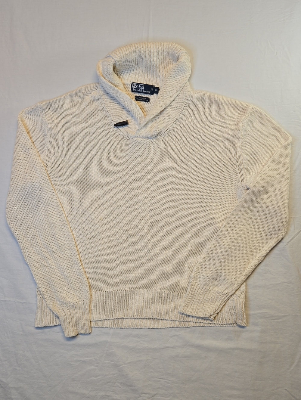 Polo Ralph Lauren Cream Shawl Neck Knit Pullover Sweater Vintage 90s